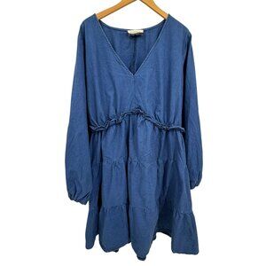 Eloquii Elements Tiered Babydoll Dress Womens 28 Empire Waist Puff Sleeve V Neck